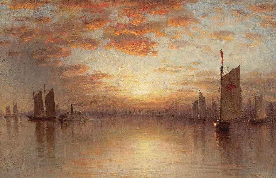 Sunset over New York Bay Painting by Sanford Robinson Gifford
