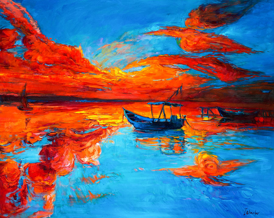 Sunset over ocean Painting by Ivailo Nikolov