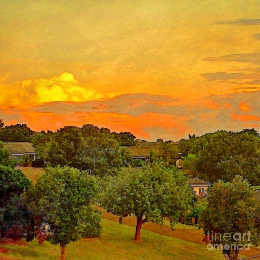 S Sunset Over Orchard - Square Painting by Lyn Voytershark