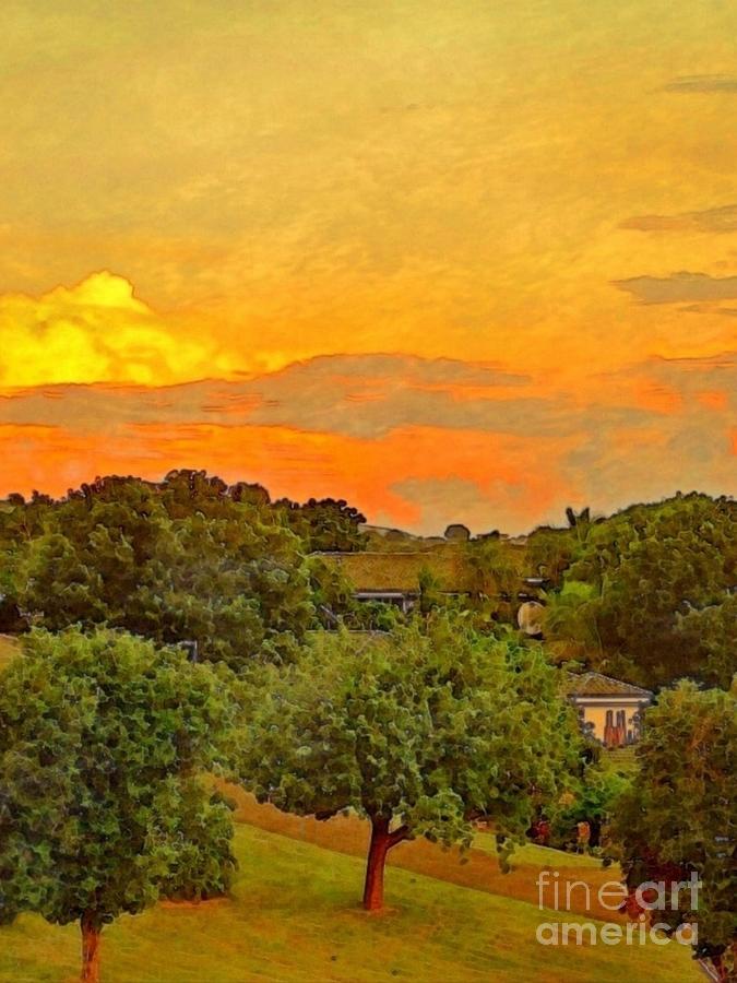 V Sunset Over Orchard - Vertical Digital Art by Lyn Voytershark