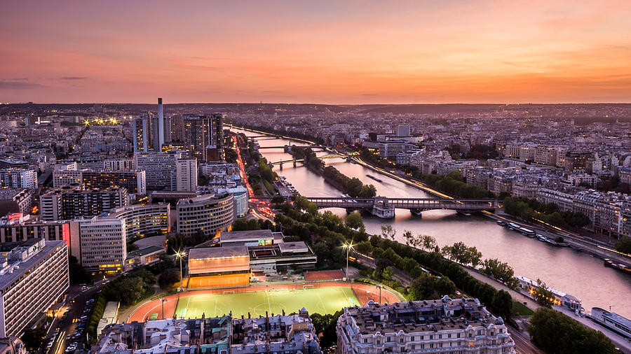 Sunset over Paris from the Eiffel tower Photograph by Pierre Leclerc Photography