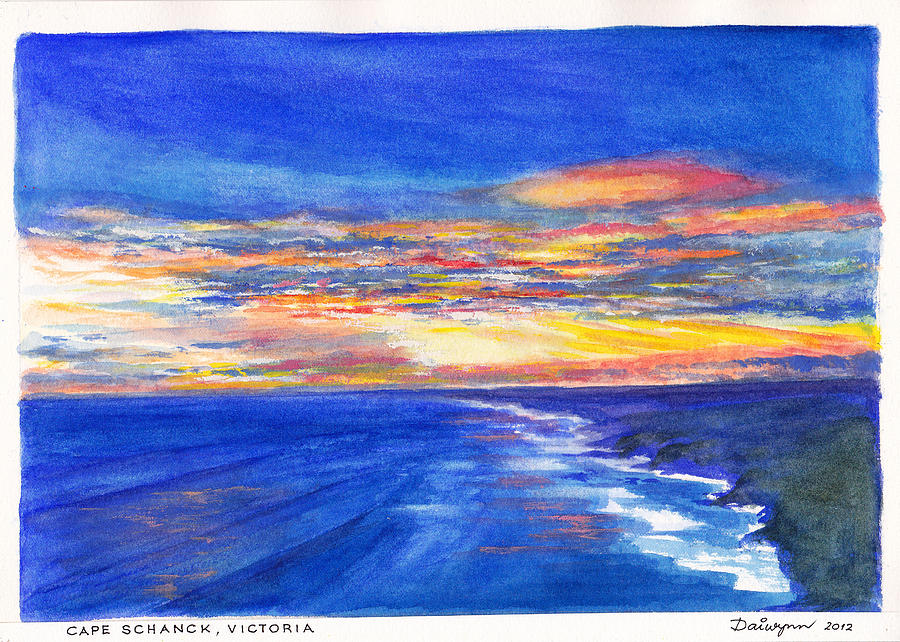 Sunset over Point Lonsdale as viewed from Cape Schanck  Painting by Dai Wynn