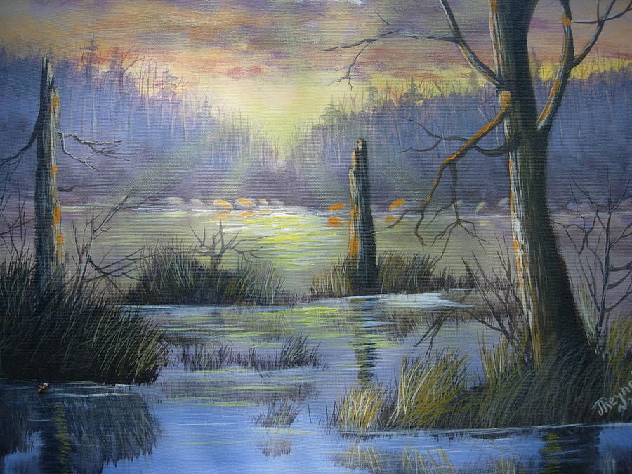 Landscape Painting - Sunset Over Pond by Joe Reynolds