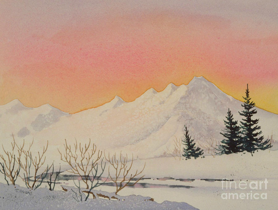 Sunset over Snowy Mountains Painting by Teresa Ascone