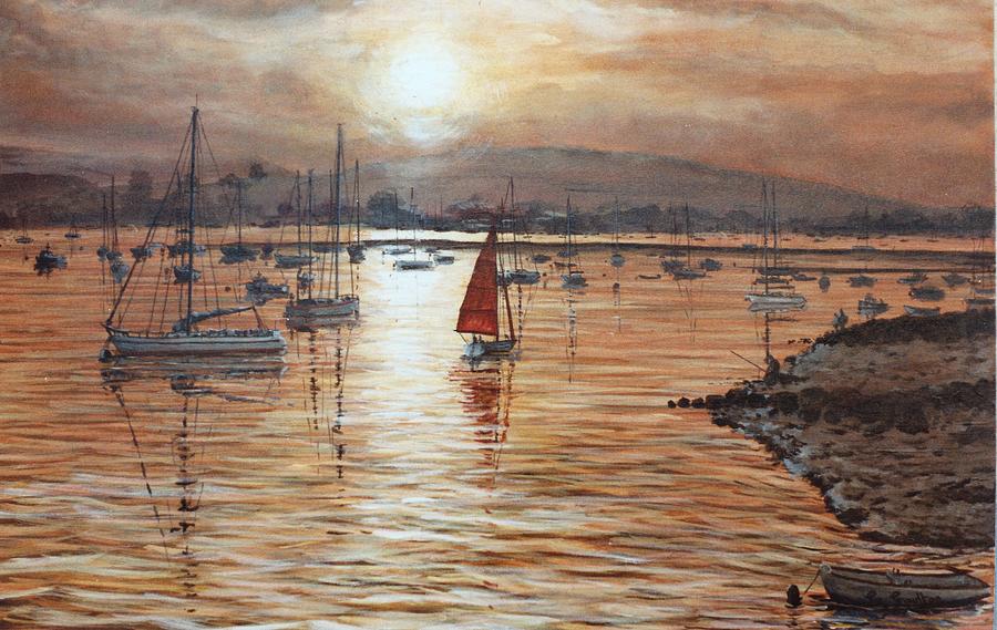 Sunset over The Exe Estuary Exmouth Devon  Painting by Mackenzie Moulton