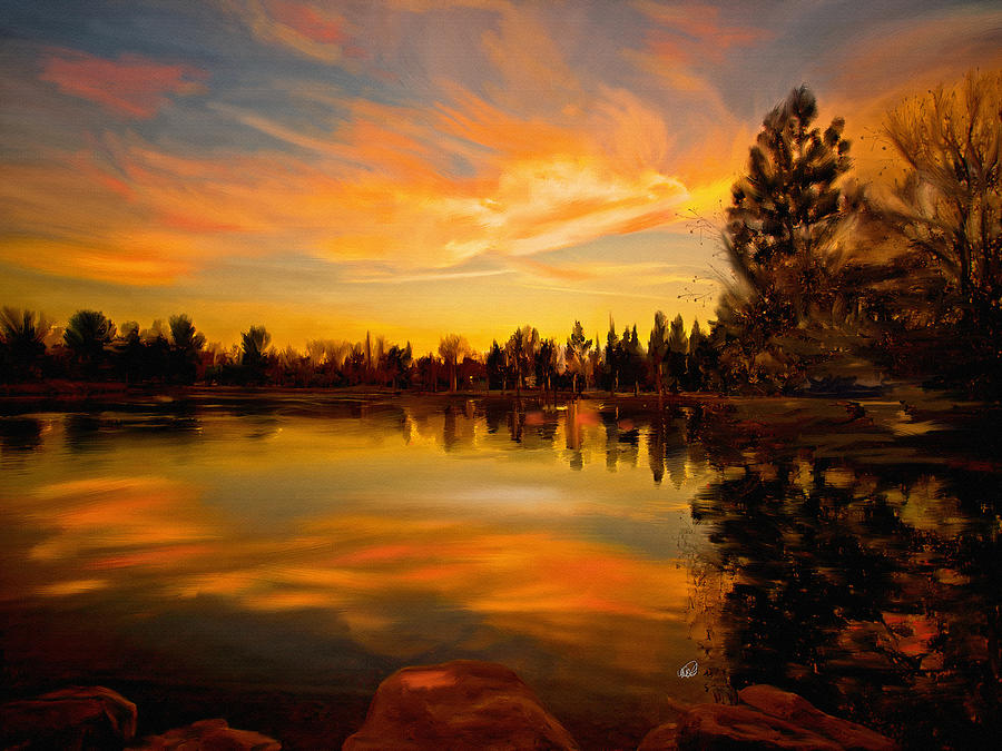 Sunset Over the Lake Painting by Angela Stanton