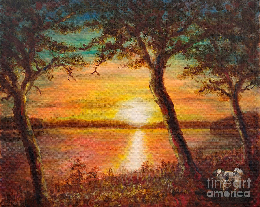 Sunset over the lake Painting by Martin Capek