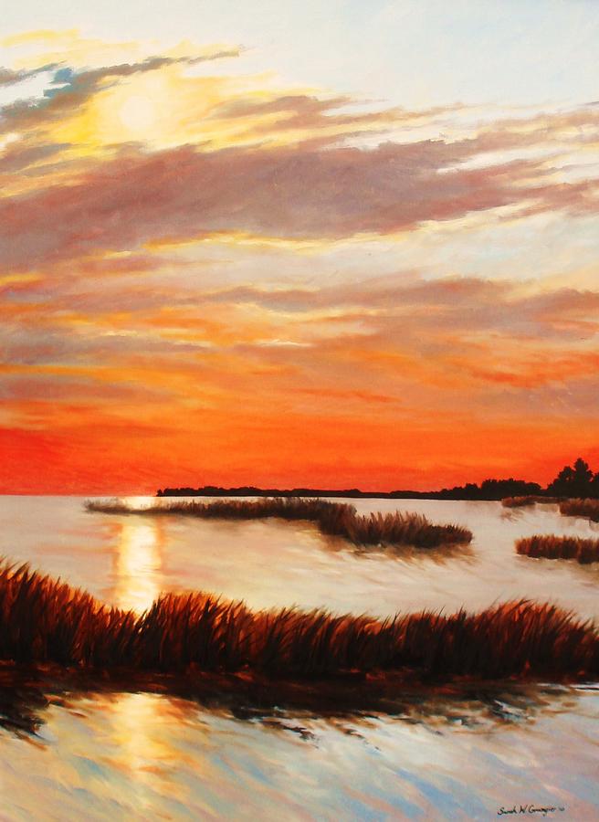 Sunset Over the Marsh Painting by Sarah Grangier