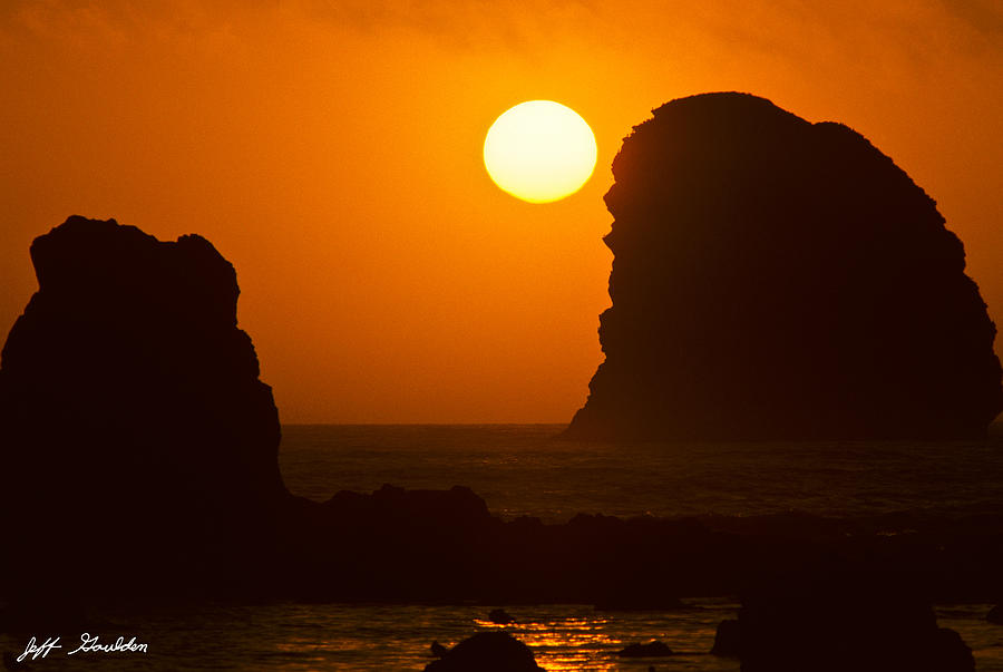Sunset Over the Pacific Ocean with Rock Stacks Photograph by Jeff Goulden