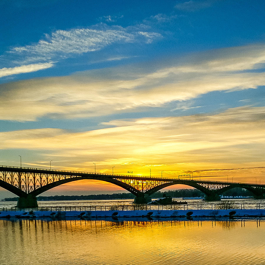 Sunset over the Peace Bridge Photograph by Chris Bordeleau