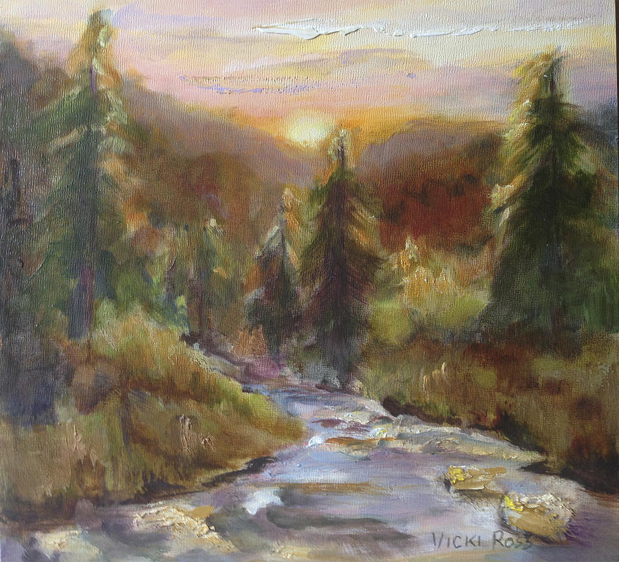 Sunset over the River Painting by Vicki Ross