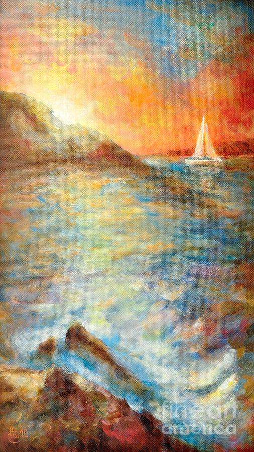 Sunset over the sea. Painting by Martin Capek
