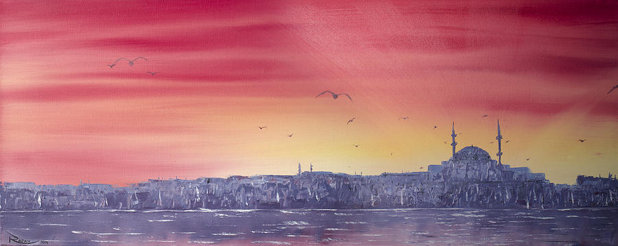 Sunset over the Sea of Marmar Painting by Rafay Zafer