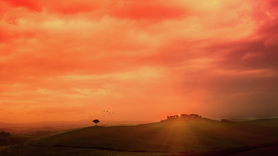 Sunset Over The Tuscan Hills Photograph by Deimagine