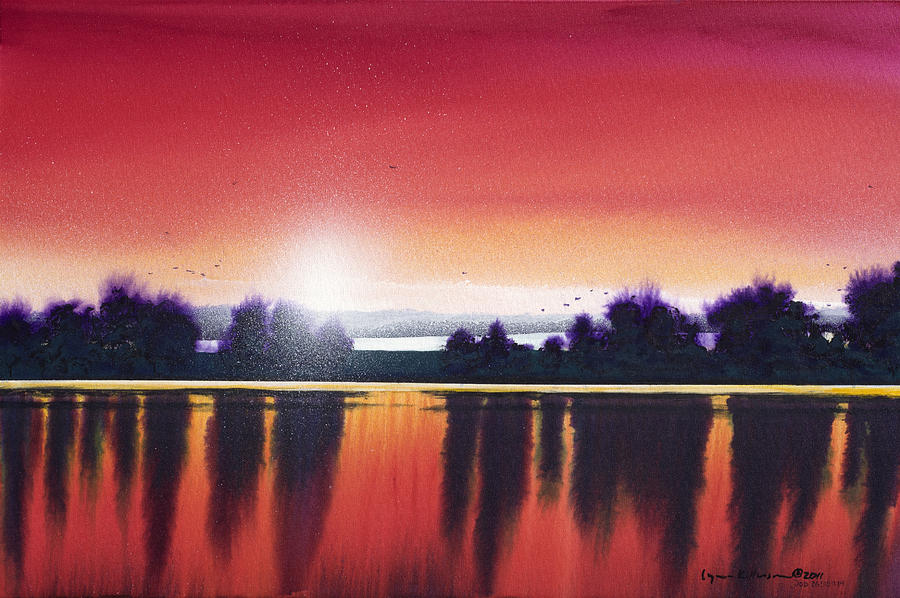 Sunset Over Two Lakes Painting by Lynn Hansen