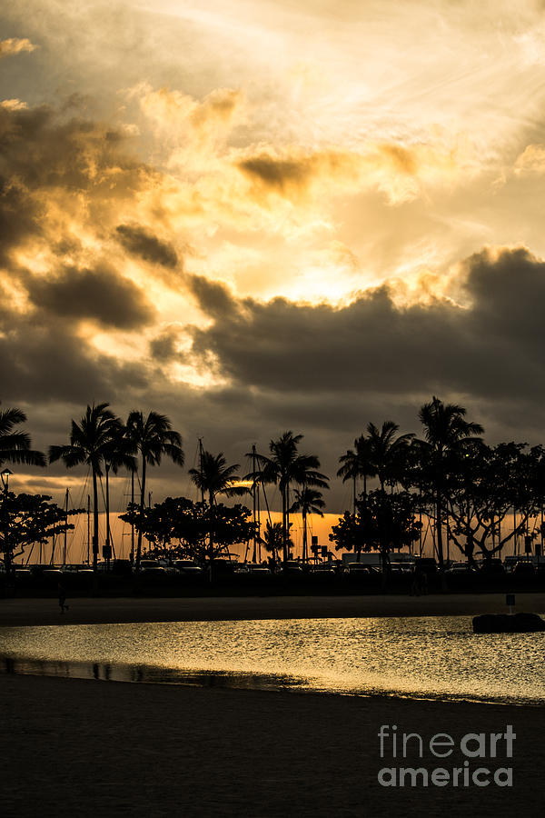 Sunset Photograph - Sunset over Waikiki by Angela DeFrias