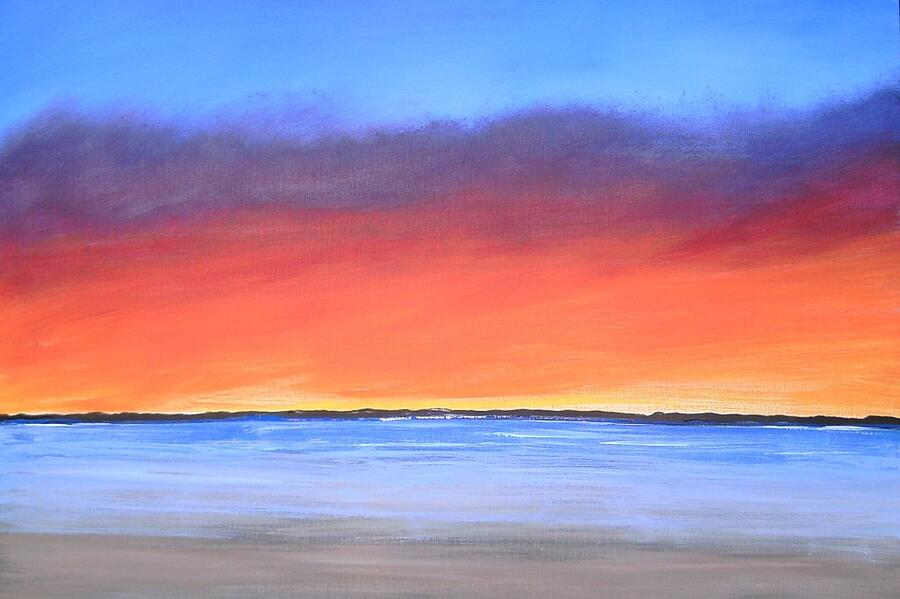 sunset over the water painting