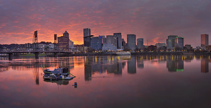 Portland Photograph - Sunset Over Willamette River Along Portland Waterfront by David Gn Portland Photograph - Sunset Over Willamette River Along Portland Waterfront by David Gn