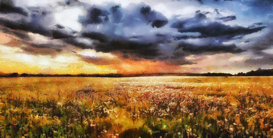 sunset meadow painting