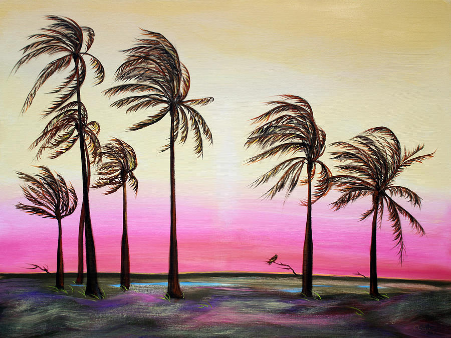 Desert Landscape Painting - Sunset Palms and Oasis by Asha Carolyn Young