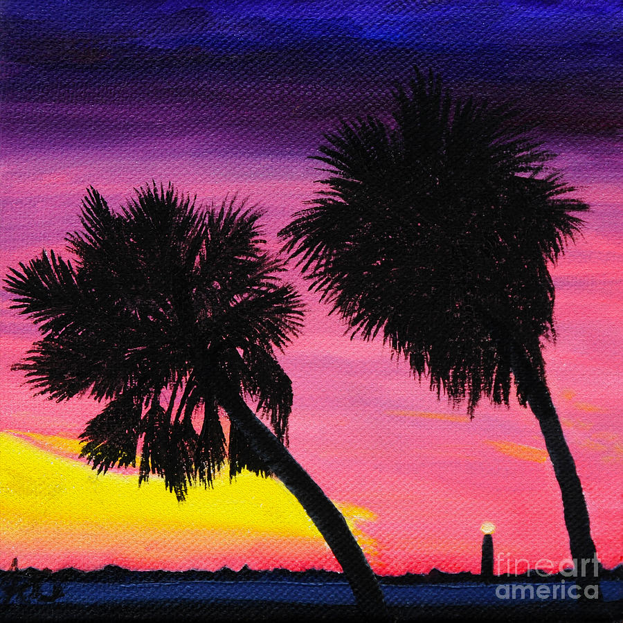 Sunset Palms at Fort Desoto Painting by Jane Axman