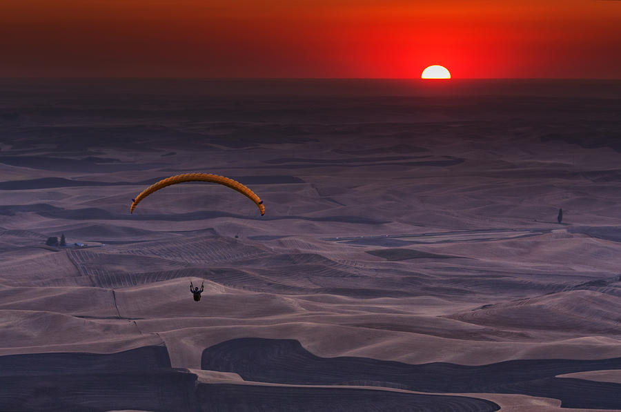 Sunset Paragliding Photograph by Mark Kiver