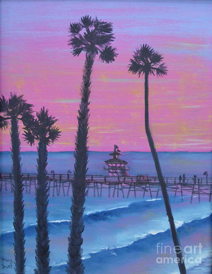 Sunset Pier Painting by Mary Scott