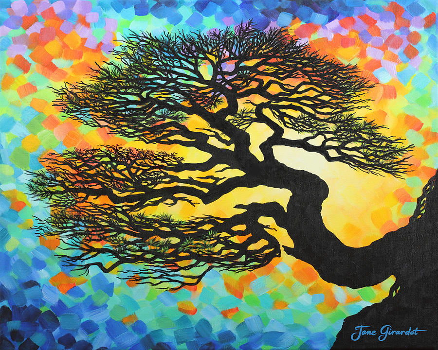 Sunset Pine Painting by Jane Girardot