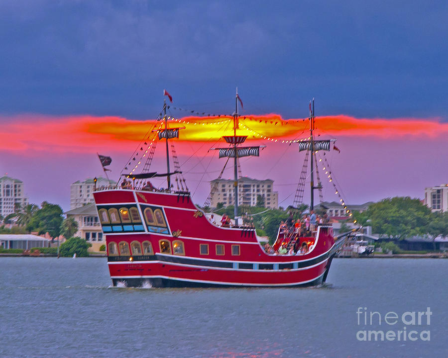 Sunset Pirate Ship Photograph by Stephen Whalen