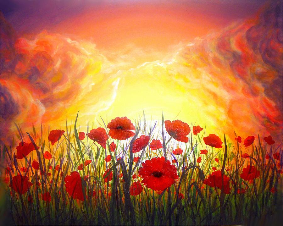 Sunset Poppies Painting by Lilia D