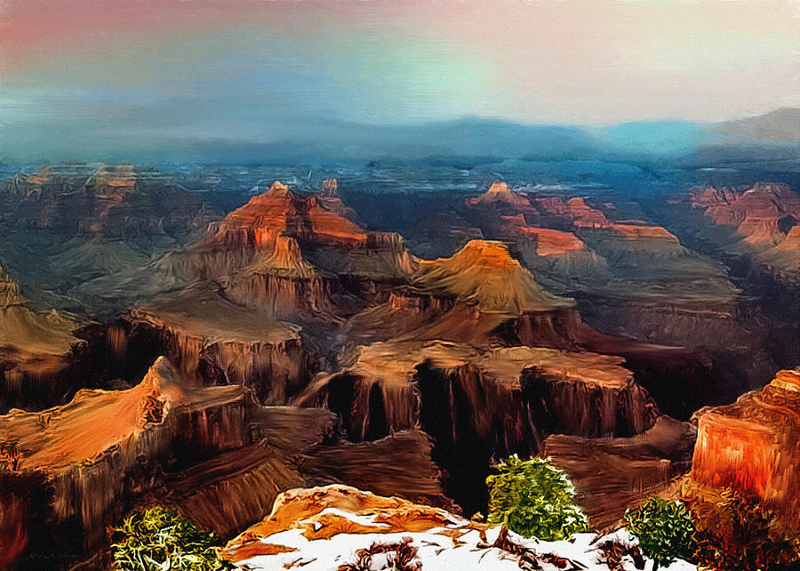 Grand Canyon National Park Painting - Sunset Powell Memorial Grand Canyon South Rim by Bob and Nadine Johnston