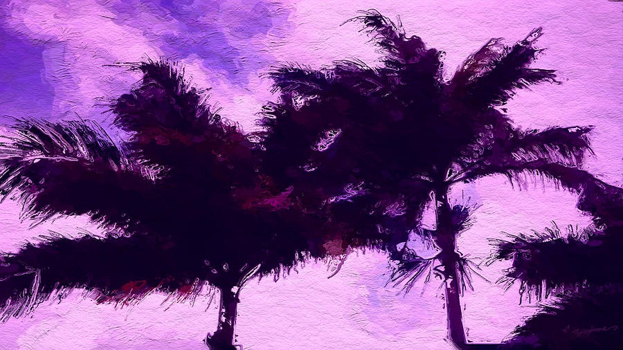 Sunset purple palm tree Digital Art by Anthony Fishburne