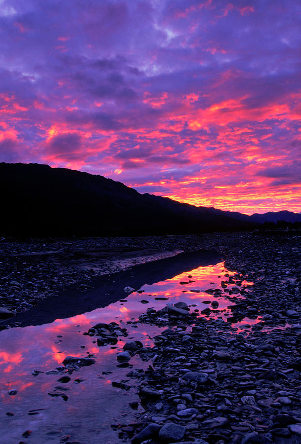 Mountain Photograph - Sunset Reflection, Alaska, Usa by Beth Wald