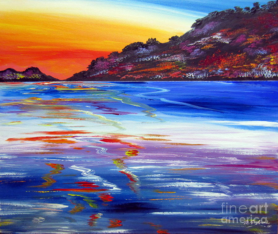 Sunset reflection on the lake Painting by Roberto Gagliardi