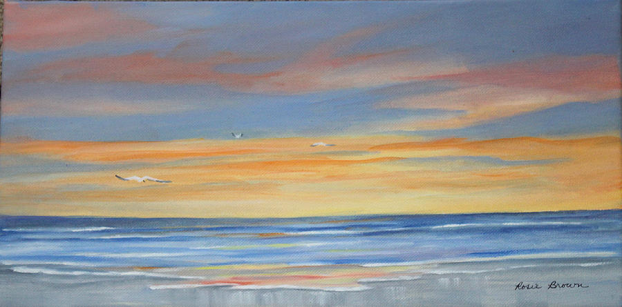 Sunset Painting - Sunset Reflections - Beach Sand Waves by Rosie Brown