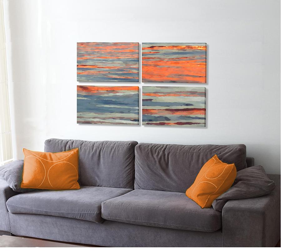 Sunset Reflections Four Panels on the wall Digital Art by Stephen Jorgensen
