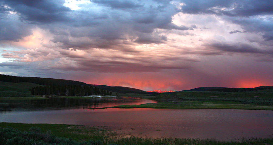 Sunset Reflections over Yellowstone River in Hayden Valley Photograph by Jean Clark