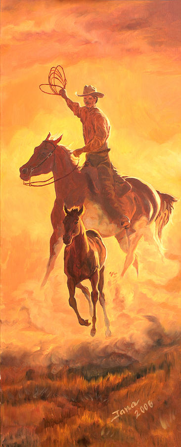 Horse Painting - Sunset Run R by Jana Goode
