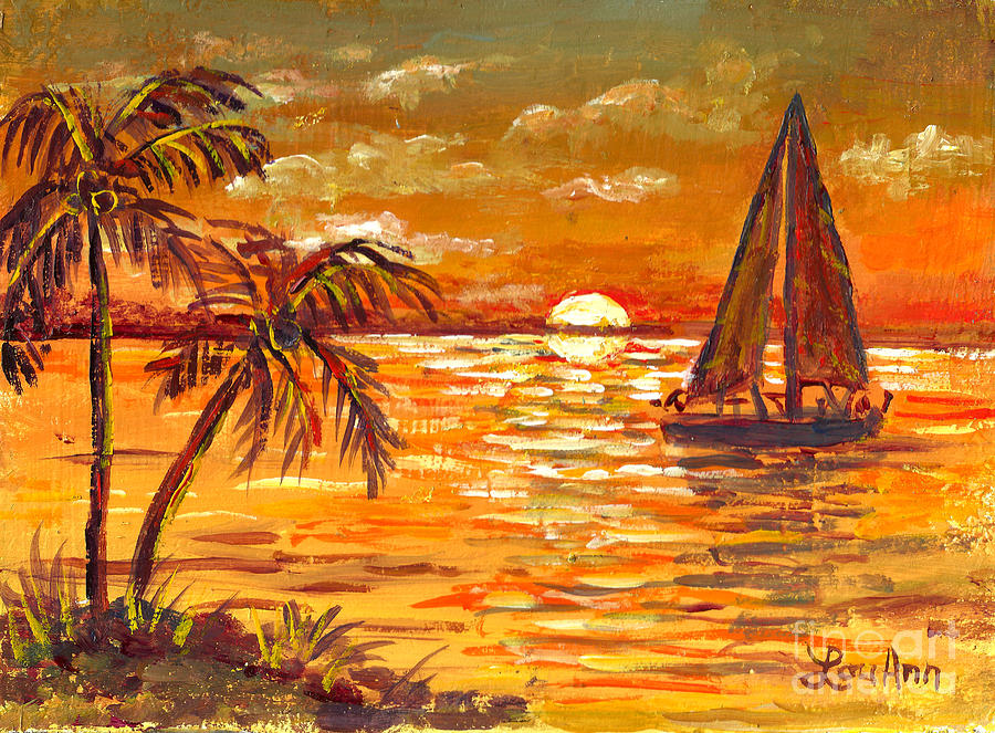 Sunset Sailboat Painting by Lou Ann Bagnall