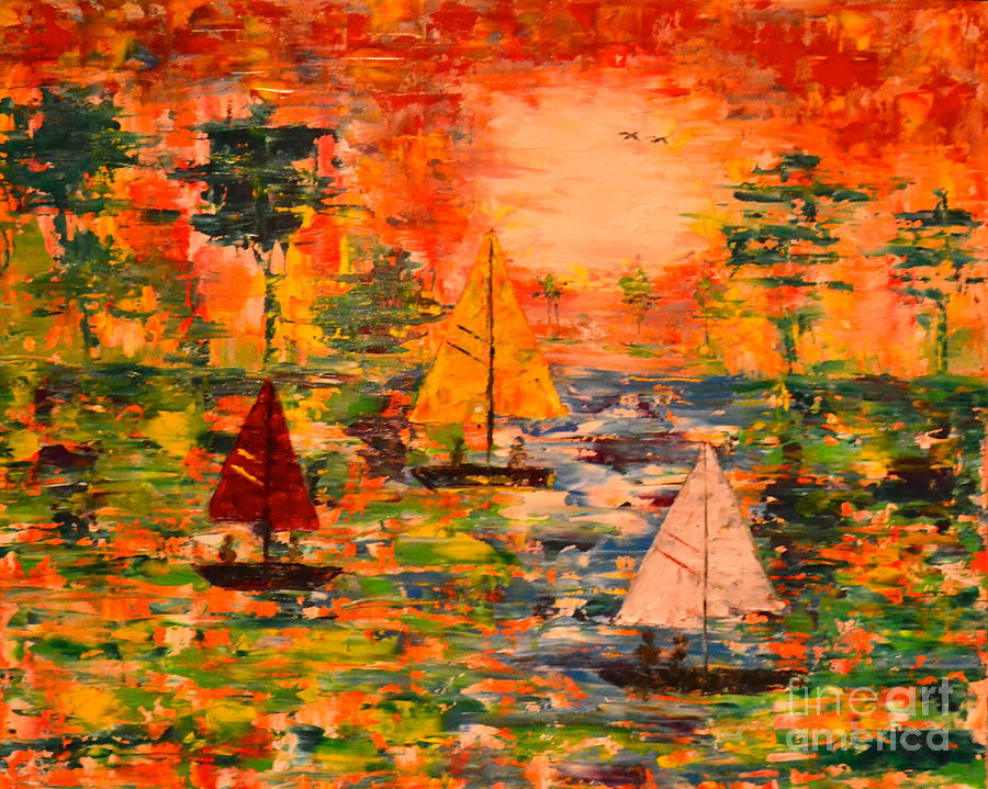Sunset Sailing Painting by Denise Tomasura