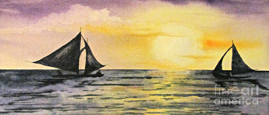 Sunset Sailing Painting by Janet Cruickshank