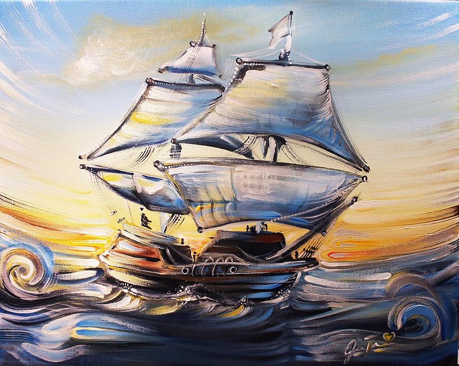 Sunset Painting - Sunset Sailing by Jennifer Treece