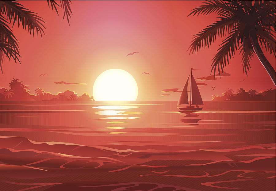 Sunset Sailing Drawing by Kbeis