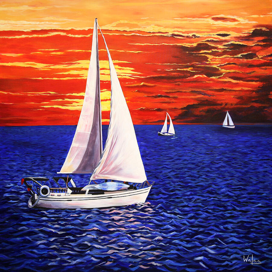 Ocean sunset swells painting by gay pautz