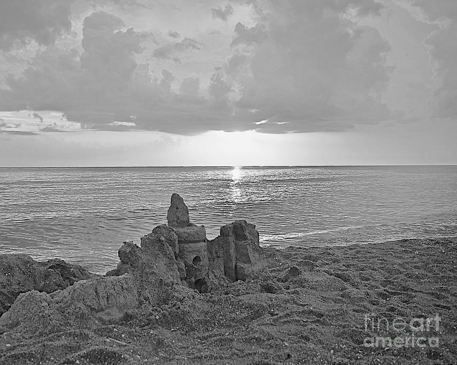 Sunset Sand Castle Black and White Photograph by Carol  Bradley