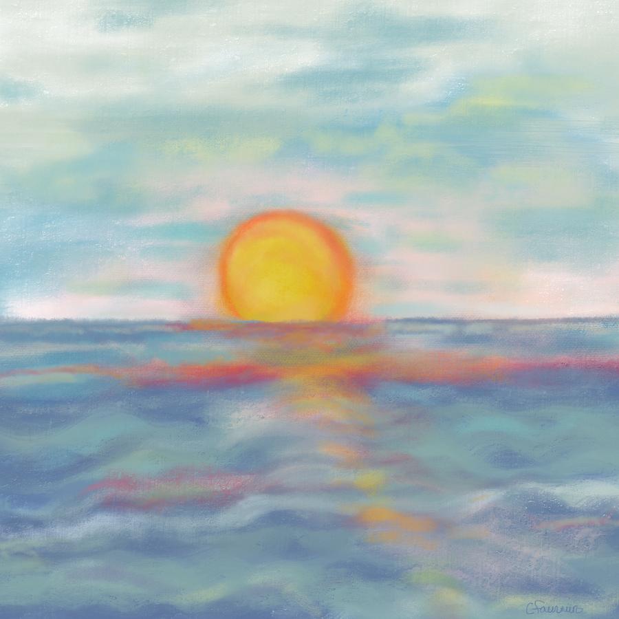 Sunset Sea Painting by Christine Fournier