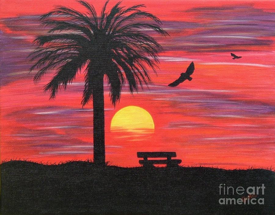 Sunset Silhouette Painting by JoNeL Art