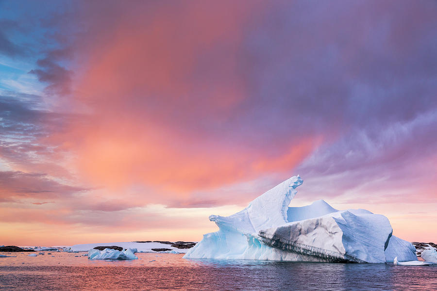 Sunset Sky Over Floating Iceberg Photograph by Patrick J Endres - Alaskaphotographics