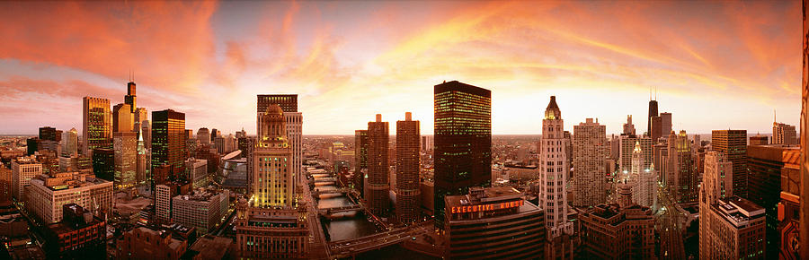 Sunset Skyline Chicago Il Usa Photograph by Panoramic Images