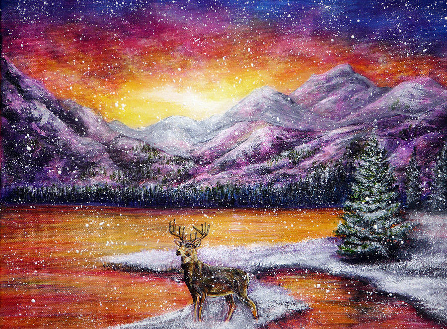Christmas Painting - Sunset Snow by Ann Marie Bone